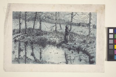 Girl By Pond (rézkarc és lemeztónus kékkel nyomtatva) alkotó: American School