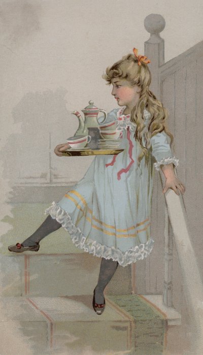 Lány, aki egy csésze kávét egy tálcán alkotó: American School