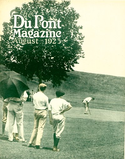 Golfozás, a DuPont Magazin címlapja, 1923. augusztus alkotó: American School