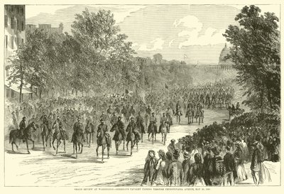 Nagy áttekintés Washingtonban, a Sheridans lovassága áthalad a Pennsylvania Avenue-n, 1865. május 23., 1865. május alkotó: American School