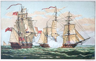 HMS Shannon vs az amerikai Chesapeake 1813-ban az 1812-es háború alatt (színes litó) alkotó: American School