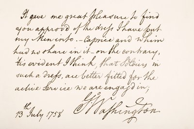 George Washington kézírása és aláírása, 1758 alkotó: American School