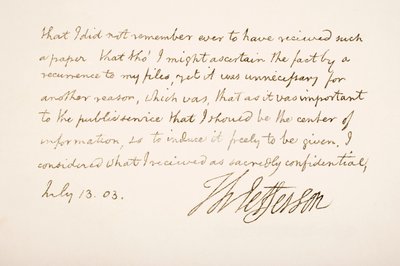 Thomas Jefferson kézírása és aláírása, 1803 alkotó: American School
