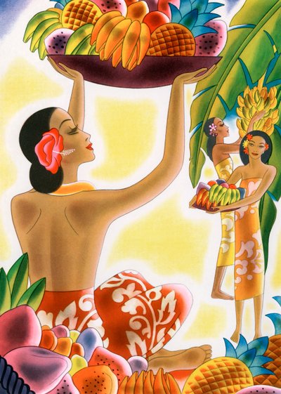 Hawaii nők gyümölcsöt szüretelnek alkotó: American School