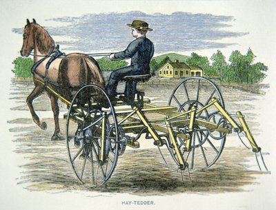 Szénakaszáló mezőgazdasági gép, 1880 körül (színes metszet) alkotó: American School