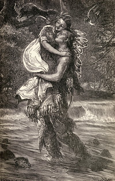 Hiawatha és Minnehaha, illusztráció Henry Wadsworth Longfellow (1807-82) „Hiawatha” című költeményéből, 1855-ben alkotó: American School
