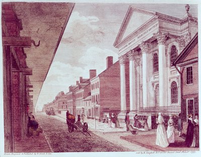 Főutca az első presbiteriánus templommal, Philadelphia, 1799 alkotó: American School