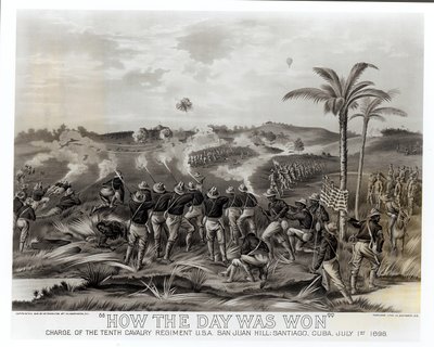 „How the Day was Won” (How the Day was Won) – A tizedik lovasezred támadása San Juan Hillben, Santiago, Kuba, 1898. július 1., pub. 1899 alkotó: American School