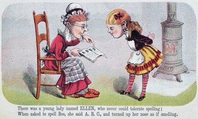 Illusztráció Ellenről, egy rím a Nonsense for Girls című könyvből, a McLoughlin Brothers, New York-i füzetből, 1874. alkotó: American School