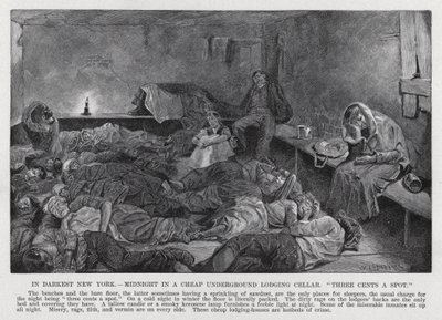 A legsötétebb New York-ban, Éjfél egy olcsó földalatti pincében, "helyenként három cent" (litho) alkotó: American School