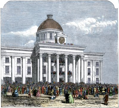 Jefferson Davis elnök beiktatása az Amerikai Konföderációs Állam elnökévé, Montgomery Városháza, Alabama alkotó: American School