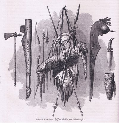 Indiai fegyverek, illusztráció Cassell története az Egyesült Államok pubjából. készítette: Petter & Galpin 1890 körül (litho) alkotó: American School