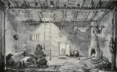 Egy Pueblo-ház belseje, 1880 körül (metszet) alkotó: American School