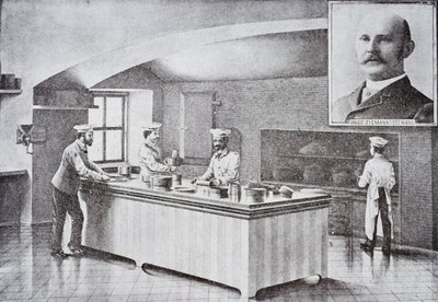 A Fehér Ház konyhája az 1890-es években, Hugo Ziemann beillesztett portréjával alkotó: American School