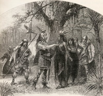 Az A. S. Barnes und Co. 1885-ben kiadott „A Brief History of the United States” című művéből: Landing of Northmen alkotó: American School