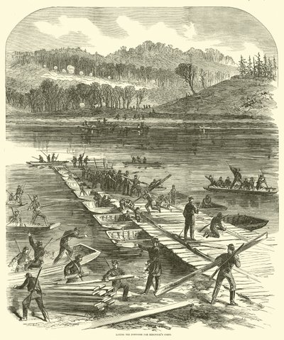 Pontonok lerakása a Sedgwicks hadtest számára, 1863. április alkotó: American School