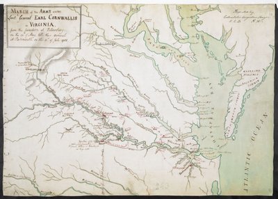 EARL CORNWALLIS altábornagy alatt álló hadsereg menetelése VIRGINIA-ban, a Petersburg-i JUNCTION-tól május 20-án, a Portsmouth-i érkezésükig 1781. július 12-én. alkotó: American School