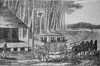 Postakocsi, illusztráció a „Travels in North America” című könyvből, Isaac Weld (1774-1856) 1795 (metszet) alkotó: American School