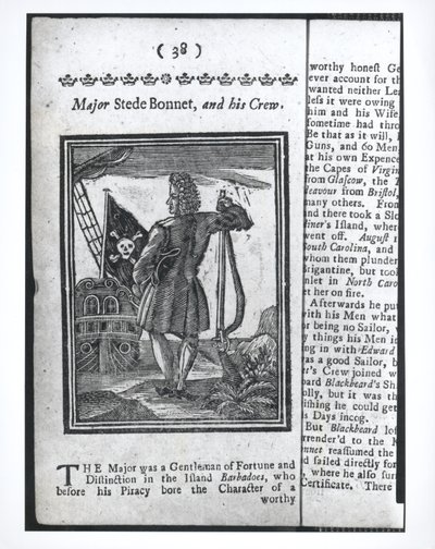 Stepe Bonnet őrnagy, 38. oldal: A leghírhedtebb kalózok és legénységük története és élete, London, 1725 alkotó: American School
