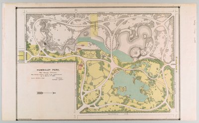 A Humboldt Park térképe, amely a park fejlesztéseit ábrázolja, Chicago, Illinois alkotó: American School