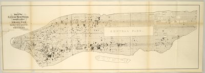 New York város térképe, amelyen a himlő helye látható 1874. május 1. és 1875. április 30. között. alkotó: American School