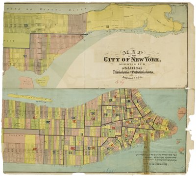 New York város térképe, amelyen látható a politikai felosztása és felosztása alkotó: American School