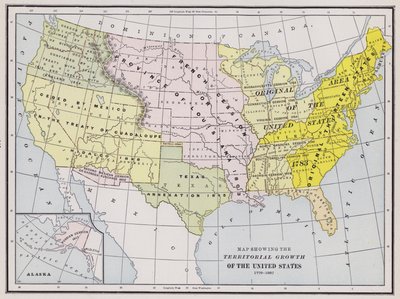 Az Egyesült Államok területi növekedését bemutató térkép (színes metszet) alkotó: American School