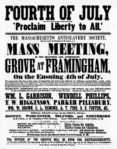 A Massachusettsi Rabszolgaságellenes Társaság plakátja, amely a szabadságot mindenkinek meghirdeti a függetlenség napján, 1859 (nyomtatás) alkotó: American School