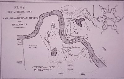 Mexikói-amerikai háború (1846-48), az amerikai csapatok térképe Rio Grande és Matamoros közelében alkotó: American School