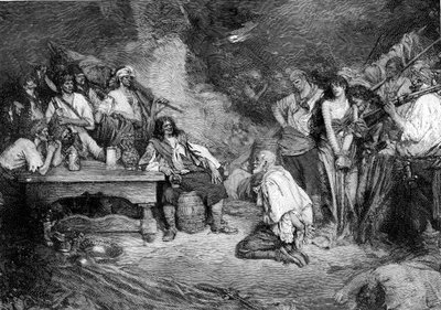 Morgan a Porto Bellóban Howard Pyle „Buccaneers and Marooners of the Spanish Main” után alkotó: American School