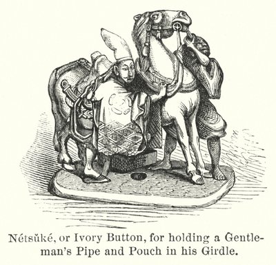 Netsuke, vagy elefántcsont gomb, amiért egy úri pipát és tasakot tartott az övében (metszet) alkotó: American School