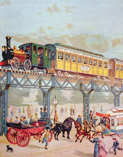 New York Elevated Railway, 1880 körül (színes litho) alkotó: American School