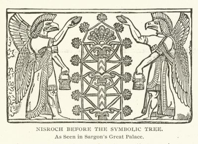 Nisroch a Szimbolikus Fa előtt, ahogy a Sargons Great Palace-ban látható alkotó: American School