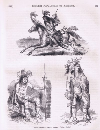 Észak-amerikai indián típusok (1640-es évek), illusztráció a Cassells History of the United States pubból. írta Petter & Galpin 1890 körül alkotó: American School