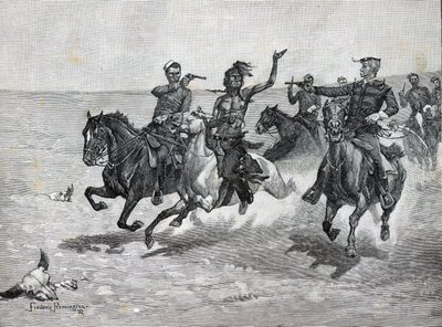 Északnyugati lovasrendőrség „Blackfeet-gyilkos letartóztatása” (litho) alkotó: American School
