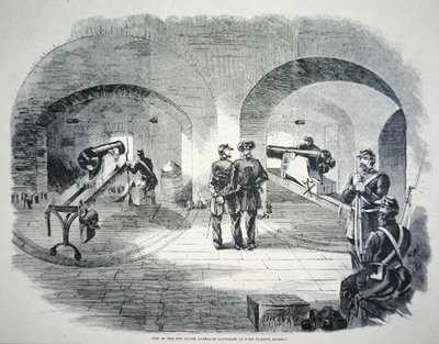 „A floridai Fort Dickens tíz oldalsó kazamata akkumulátorának egyike”, az Unió felügyelete alatt 1861-ben (litho) alkotó: American School