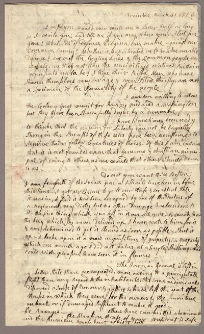 1. oldal, Abigail Adams levele John Adamsnek, 1776. március 31. - április 5. (tinta papíron) alkotó: American School