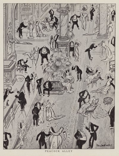 Páva sikátor, a kor hivalkodó divatját gúnyoló karikatúra (litográfia) alkotó: American School