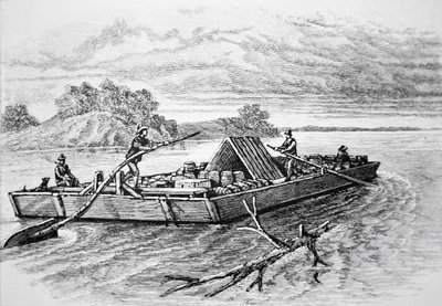 Úttörő csónak a Mississippi folyón, kb. 1840 (metszet) alkotó: American School