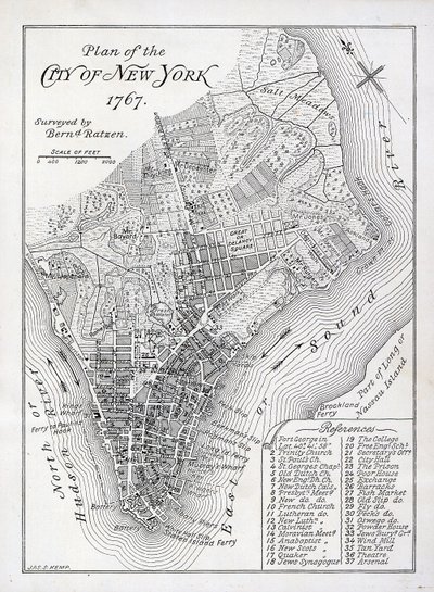 New York város terve 1767-ben (litho) alkotó: American School