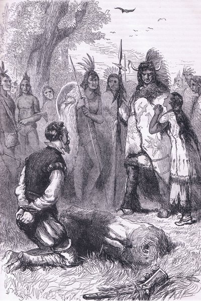 Pocahontas megmenti Smith kapitány életét, illusztráció Cassell története az Egyesült Államok pubjából. készítette: Petter & Galpin 1890 körül (litho) alkotó: American School