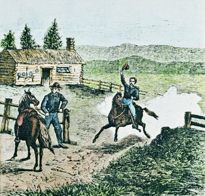Pony Express Station (színes gravírozás) alkotó: American School