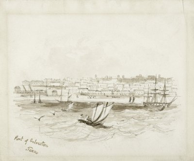 Galveston kikötője, Texas, 1800-as évek vége (tinta szőtt papíron) alkotó: American School