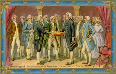George Washington elnöki beiktatását ábrázoló képeslap (nyomtatás) alkotó: American School