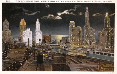 Chicagói képeslap éjjel, 1930 körül alkotó: American School