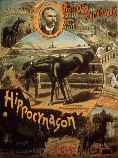 Plakát D. H. Hurlburt professzor „Hippocynagon” című filmjét reklámozza O. S. Cary irányítása alatt (színes litó) alkotó: American School