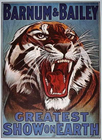 A „Barnum & Bailey Greatest Show on Earth” című plakát, 1910 körül (színes litó) alkotó: American School
