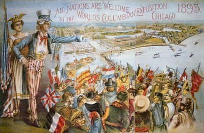 A Columbian Világkiállítást reklámozó plakát, Chicago 1893 (színes litó) alkotó: American School