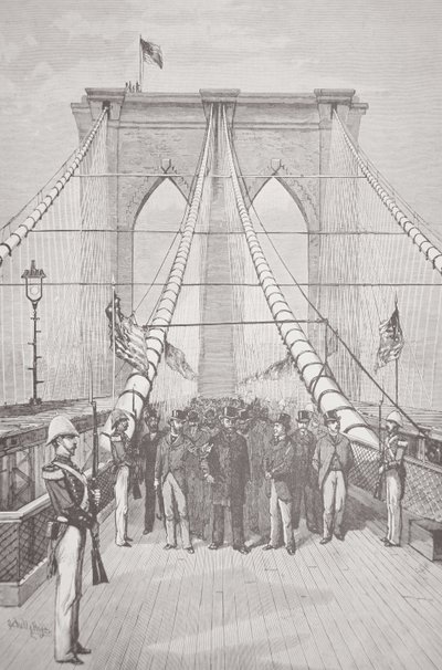 Chester A. Arthur elnök az új Brooklyn híd megnyitó ünnepségén, 1883. május 24-én (litho) alkotó: American School