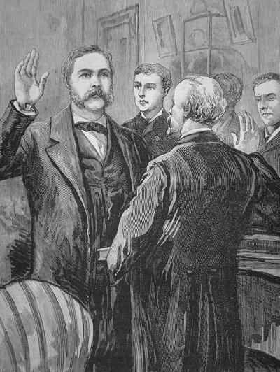 Chester A. Arthur elnök hivatali esküt tesz James Garfield halála után, 1881. szeptember 20-án (litho) alkotó: American School